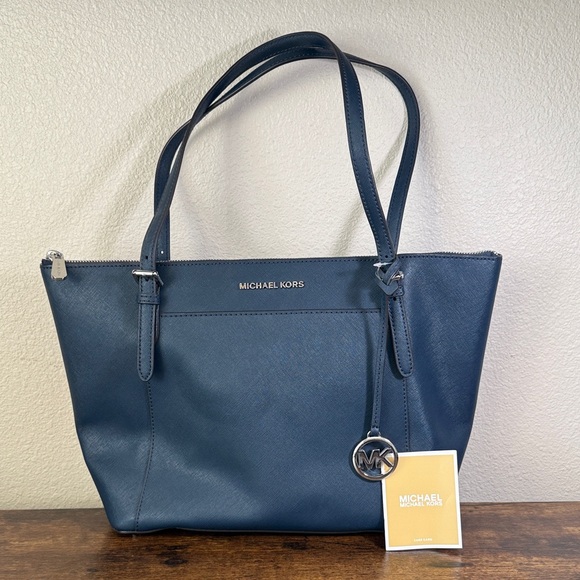 NWT Michael Kors “Ciara” Blue Leather Tote Bag - Picture 1 of 8